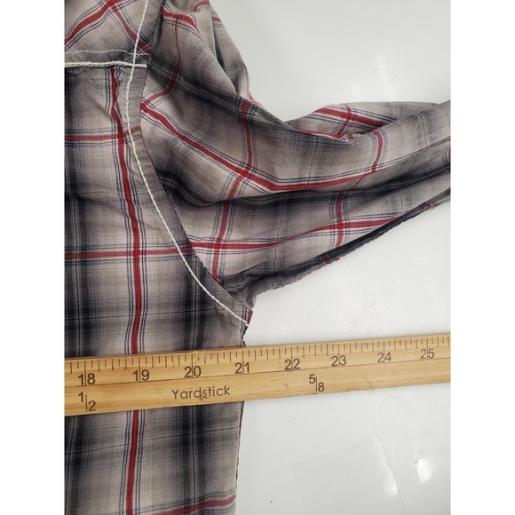 Rafter C Shirt Mens Large Gray Plaid Western Pearl Snap Long Sleeve Cowboy Rodeo - Picture 6 of 7